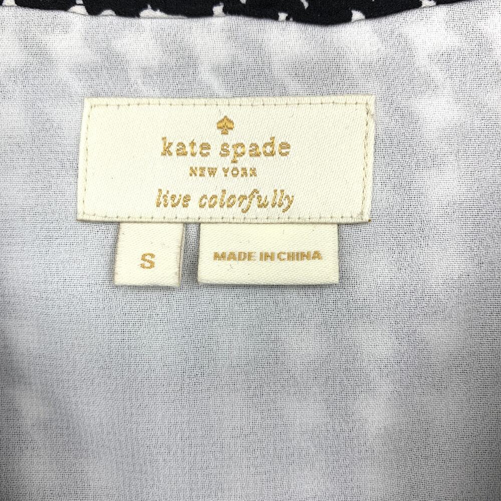 Kate Spade Women's Sz S Dashing Beauty Houndstooth Tie Neck Shirt In Black Cream - Picture 5 of 7